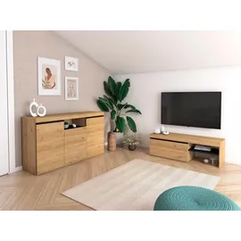 SKRAUT HOME Naturemodell TV-Schrank 120 x 40 x 41 cm Eiche/Schwarz Melamin