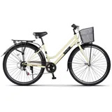 CARPAT SPORT Cityrad 28 Zoll City Fahrrad Damenfahrrad mit Korb, 7 Gang Shimano, Hollandrad, 7 Gang Shimano, Citybike V-Bremsen Damen grau