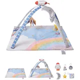 Vevor Spielmatte 89x89x48cm, Erlebnisdecke mit 6 sensorischen Spielzeugen, leuchtendem Musikraketenspielzeug, für Kinder im Alter von 0–18 Monaten,