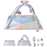 Vevor Spielmatte 89x89x48cm, Erlebnisdecke mit 6 sensorischen Spielzeugen, leuchtendem Musikraketenspielzeug, für Kinder im Alter von 0–18 Monaten, zur Entwicklung sensorischer & motorischer Fähigkeit