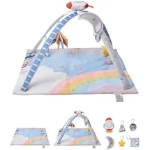 Vevor Spielmatte 89x89x48cm, Erlebnisdecke mit 6 sensorischen Spielzeugen, leuchtendem Musikraketenspielzeug, für Kinder im Alter von 0–18 Monaten,