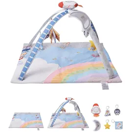 Vevor Spielmatte 89x89x48cm, Erlebnisdecke mit 6 sensorischen Spielzeugen, leuchtendem Musikraketenspielzeug, für Kinder im Alter von 0–18 Monaten,
