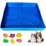 Hundepool Klein, Katzen/Hunde Planschbecken Klein Faltbar, 50x50x10cm Kleinhunde Katzenpool mit Fischen Wasserspielzeug, Hundepool für Kleine Hunde Katzen, Für klein Haustiere (Blau)