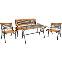 Mojawo 4 Tlg Set Outdoormöbel Gartenmöbel Gartengarnitur Gusseisen und Holz Gartenbank Gartentisch 2x Gartenstuhl