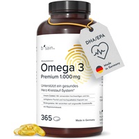 b'sain Omega-3 Seefischöl Softgel-Kapseln 1000 mg. 365 Omega-3 Softgel-Kapseln mit hochwertigen Fettsäuren aus hochqualitativem Fischöl