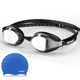 Dizokizo Schwimmbrillen Badekappen Set, kein Auslaufen, Anti-Fog, UV-Schutz, verstellbar, professionelle Schwimmbrille für Erwachsene, Männer und Frauen