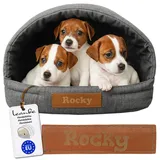 Leanbe Personalisierte Hundehütte/Hundehöhle – Kuscheliges Hundebett mit Namensgravur – Katzenhöhle & Schlafplatz für kleine und große Hunde Hundehaus (Graphit, R4:59x53x42cm)