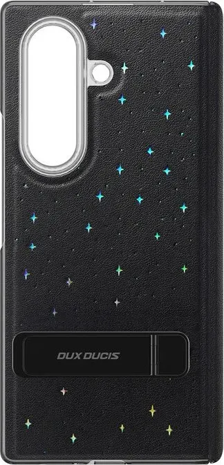 Dux Ducis Stex Hülle für Samsung Galaxy Z Fold7 - Schwarz, PU-Leder, Rahmen aus gehärtetem Glas, Magnetverschluss, integrierter Ständer