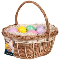 KOTARBAU® Weidenkorb Osterkorb mit Henkel Rund Braun und Weiß 32x27,5x31 cm Osterkörbchen Weidenkorb mit Henkel Kinder Weidenkörbchen Pilzkörbe Korb geflochten mit Henkel Weidenkörbe Einkaufskorb Weid