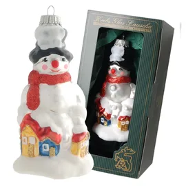 Krebs Glas Lauscha Weihnachtsornament Schneemann mit Häuser 1-tlg. 12cm