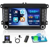 DAB/DAB+ Android 13 Autoradio mit Wireless Carplay Android Auto für VW Golf 5 6 Polo Passat Jetta Skoda Seat, 7 Zoll Bildschirm Touch Display Radio Bluetooth mit GPS/FM/RDS/WiFi Canbus Rückfahrkamera