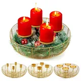 Adventskranz Kerzenhalter, Kerzenständer für Adventskranz, Gold 3 in 1 Kerzenhalter für Stabkerzen, Stumpenkerzen und Teelichter Deko,Metall zum kreativen Schmücken, Advent Weihnachten Tisch Deko