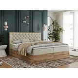 MKS Meble Boxspringbett, Deko, Doppelbett, Polsterbett mit Bettkästen und Multipocket-Matratze, Eiche Wotan holzrahmen - Albero-3 - 120x200cm - Beige Velvet... - Beige