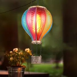 GLOBO Solarlampe Hängeleuchte Außenlampe Heißluftballon bunt Feuereffekt Gartendeko Balkonlampe, 20x 0,5W 1600K warmweiß, DxH 14 x 46,5 cm