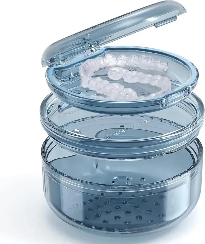 Prothesenbehälter Reinigungsbox: 2-in-1 Retainer-Box, auslaufsicherer Prothesen-Badewannenbecher, vollständige Pflege für Prothesen, transparente Zahnspangen, Mundschutz, Nachtwächter und Retainer