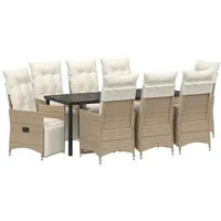 VidaXL 9-teiliges Garten-Dining-Set mit Kissen Beige Poly-Rattan