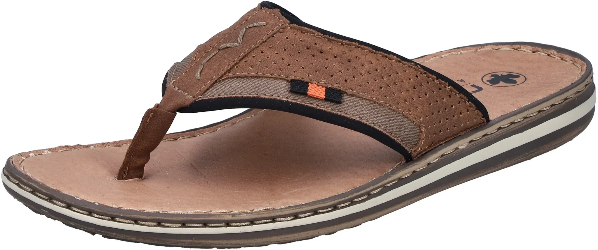 Zehentrenner RIEKER, Herren, Gr. 44, braun, Lederimitat, Textil, Schuhe Zehentrenner, Sommerschuh, Strandschuh mit weicher Leder-Innensohle