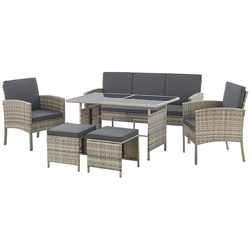 Juskys Polyrattan Gartenmöbel Sitzgruppe Turin Set 6 teilig - Outdoor Möbel mit Tisch – Lounge grau-meliert