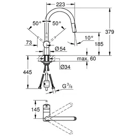 Grohe Minta Einhand-Spültischbatterie C-Auslauf, mit herausziehbarer Spülbrause, cool sunrise gebürstet