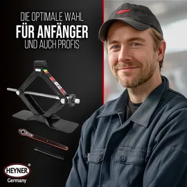 Heyner HEYNER® Scherenwagenheber 1,5t für BMW, 108–385mm Hubhöhe, mit Ratsche und Gummiauflage für Wagenheber, inkl. Tasche für Autoheber und Zubehör, TÜV & GS
