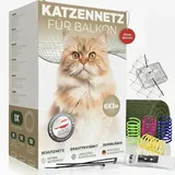 WOOWOOD Katzennetz für Balkon (Ohne Bohren)- mit Klebehaken & Silikonkleber - Katzennetz Drahtverstärkt - Katzenschutznetz Wetterfest - Katzennetz Fenster Katzengitter - Katzennetz Balkon (6X3m)