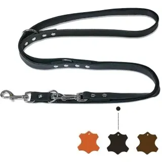 Freudentier Hundeleine aus zertifiziertem Leder 2m, verstellbare Führleine, Alsterufer Kollektion schwarz 1,2 cm