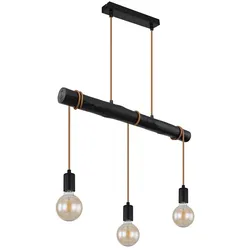Hängeleuchte, Metall Holz, schwarz, Höhe anpassbar, L 60 cm