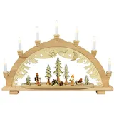 Dekohelden24 Schwibbogen, 7 flammig, Motiv: Wald mit Jäger und Weihnachtsmann, 57 x 9 x 38 cm