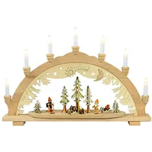 Dekohelden24 Schwibbogen, 7 flammig, Motiv: Wald mit Jäger und Weihnachtsmann, 57 x 9 x 38 cm