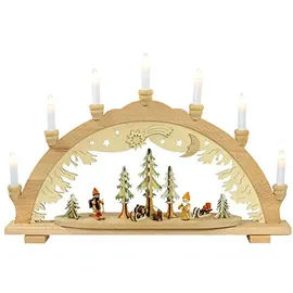 Dekohelden24 Schwibbogen, 7 flammig, Motiv: Wald mit Jäger und Weihnachtsmann, 57 x 9 x 38 cm