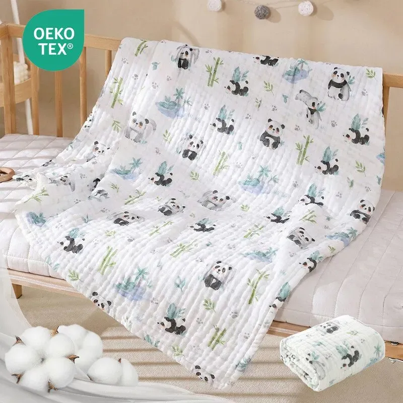 LeBonsoir Handtücher, BABY Musselin-Quadräte für Babys, 2 Kombipack, Baumwoll-Wickel- und Schnuller-Handtücher für Neugeborene, saugfähig & atmungsaktiv, ideal zum Reinigen, Abwischen und Abdecken von Neugeborenen – Panda Land (25 x 50 cm x 1, 70 x 140 cm x 1)