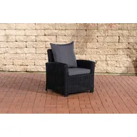 CLP Polyrattan Garten-Sessel FISOLO mit Armlehnen, 5 mm Rund-Rattan, ALU Gestell, Farbe:schwarz, Polsterfarbe:Eisengrau