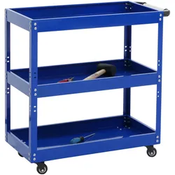 Werkzeugwagen MCW-M25, Rollwagen Werkstattwagen Transportwagen, Rollen Handgriff 3 Ladeflächen, Stahl 73x73x36cm blau