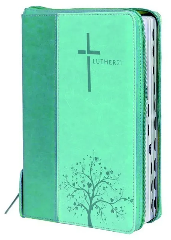 Luther21 - Taschenausgabe - Reißverschluss  Kunstleder Dunkelblau/Helltürkis - Bibelausgaben - Luther21  Flex. Einband