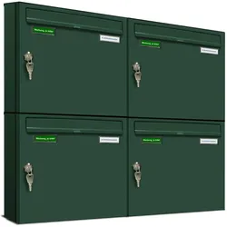 AL Briefkastensysteme 4 x Basic Wand Briefkasten in RAL Farbe 6005 Moos Grün für Post A4, wetterfest, Artikelnummer: 431P4EA2P6005