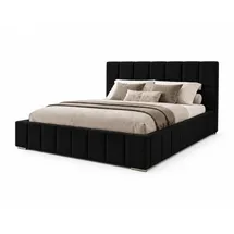 marpur Polsterbett ALMA mit Kopfteil, 200 x 200 cm, Doppelbett mit Bettkasten und Lattenrost aus Holz, Velourstoff: Schwarz - Schwarz