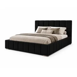 marpur Polsterbett ALMA mit Kopfteil, 200 x 200 cm, Doppelbett mit Bettkasten und Lattenrost aus Holz, Velourstoff: Schwarz - Schwarz