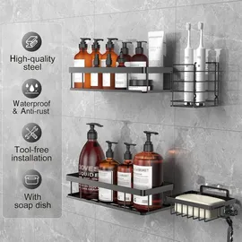 luxuskollektion Duschablage ohne Bohren, Wasserdichtes und Rostfreies Duschregal, 4