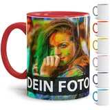 Tasse selbst individuell gestalten/Personalisierbar mit eigenem Foto bedrucken/Fototasse/Motivtasse/Werbetasse/Firmentasse mit Logo/Innen & Henkel Rot - XXL Druck