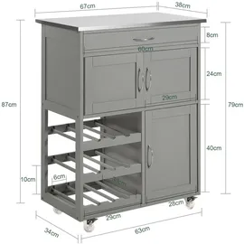 SoBuy Servierwagen mit Flaschenablagen Küchenwagen Rollwagen Hellgrau FKW45-HG