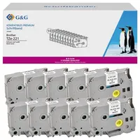 G&G Schriftband 5T221-10TD Kompatibel ersetzt Brother TZe-221 Bandfarbe: Weiß
