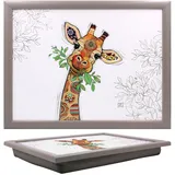 Lesser & Pavey Bug Art Gina Giraffe Knietablett mit Sitzsack zum Servieren von Gerichten, schöne Knietabletts zum Essen auf dem Schoß zum Abendessen oder zum Atmen, neu gestaltete Lebensmitteltabletts