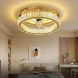 LEONTYNE Deckenventilator mit Beleuchtung Gold 45 cm, Dimmbar & Leise, 3 Lichtfarben 6 Geschwindigkeiten, Moderner Kristall-Deckenventilator für Schlafzimmer und Küche