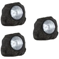 3er Set LED Solarleuchten im Steindesign mit IP44 Schutzart
