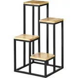 Pflanzenregal, Blumenregal Aus Metall Und Holz, 4 Ebenen In Verschiedenen Höhen, Industriestil, 34 X 34 X 66 Cm