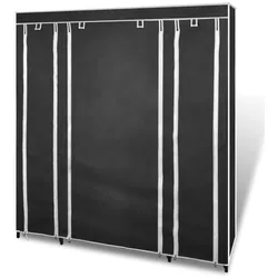 vidaXL Stoffschrank mit Fächern Kleiderstangen 45×150×176 cm Schwarz