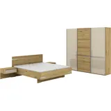 Musterring Schlafzimmer-Set Savona, Kleiderschrank, Bett & Nachtkommoden, teilmassiv Bianco-Eiche, (2er-Set Nachtschränke, Schwebetürenschrank, Bett 180x200 cm), Eiche- und Glastüren, Kopfteil Eiche, Konsolen Glasfront, Höhe 236cm braun