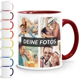 SpecialMe® Tasse personalisiert Fotocollage Fototasse mit bis zu 5 Fotos persönliches Geschenk Kaffeetasse mit Bild selbst gestalten Weiss-innen-bordeauxrot standard