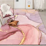 Sedefen Teppich 140x200 cm Marmor Kurzflor Teppich für Wohnzimmer Schlafzimmer Teppich In- & Outdoor Fußmatte,Flauschig Teppich Waschbar,Psychedelisch Rosa