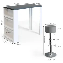 Vicco Bartisch-Set 117 x 57 cm Weiß/Grau